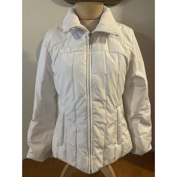 Calvin Klein S Duck Down Puffer White Jacket Full Zip Pockets Faux Fur Lining - Picture 2 of 7